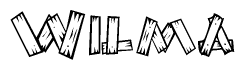 The image contains the name Wilma written in a decorative, stylized font with a hand-drawn appearance. The lines are made up of what appears to be planks of wood, which are nailed together