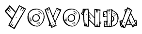 The image contains the name Yovonda written in a decorative, stylized font with a hand-drawn appearance. The lines are made up of what appears to be planks of wood, which are nailed together