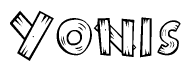 The clipart image shows the name Yonis stylized to look like it is constructed out of separate wooden planks or boards, with each letter having wood grain and plank-like details.