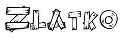 The clipart image shows the name Zlatko stylized to look as if it has been constructed out of wooden planks or logs. Each letter is designed to resemble pieces of wood.