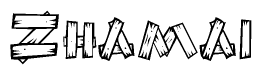 The clipart image shows the name Zhamai stylized to look like it is constructed out of separate wooden planks or boards, with each letter having wood grain and plank-like details.