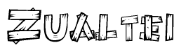 The clipart image shows the name Zualtei stylized to look as if it has been constructed out of wooden planks or logs. Each letter is designed to resemble pieces of wood.