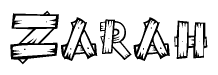 The clipart image shows the name Zarah stylized to look like it is constructed out of separate wooden planks or boards, with each letter having wood grain and plank-like details.