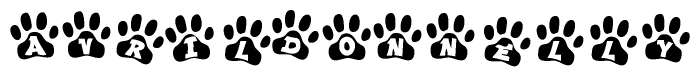 The image shows a series of animal paw prints arranged horizontally. Within each paw print, there's a letter; together they spell Avrildonnelly