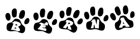 The image shows a series of animal paw prints arranged in a horizontal line. Each paw print contains a letter, and together they spell out the word Berna.