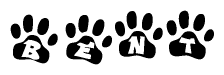 The image shows a series of animal paw prints arranged in a horizontal line. Each paw print contains a letter, and together they spell out the word Bent.