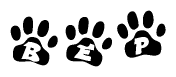 The image shows a series of animal paw prints arranged horizontally. Within each paw print, there's a letter; together they spell Bep