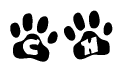 The image shows a series of animal paw prints arranged in a horizontal line. Each paw print contains a letter, and together they spell out the word Ch.