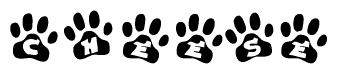 The image shows a series of animal paw prints arranged horizontally. Within each paw print, there's a letter; together they spell Cheese