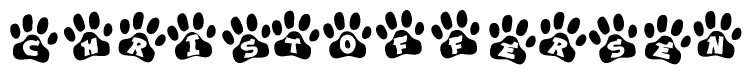 The image shows a series of animal paw prints arranged in a horizontal line. Each paw print contains a letter, and together they spell out the word Christoffersen.