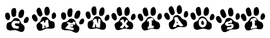 The image shows a series of animal paw prints arranged horizontally. Within each paw print, there's a letter; together they spell Chenxiaosi
