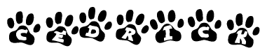 The image shows a series of animal paw prints arranged horizontally. Within each paw print, there's a letter; together they spell Cedrick