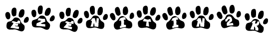 The image shows a row of animal paw prints, each containing a letter. The letters spell out the word Ezenitin2k within the paw prints.