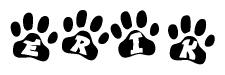 The image shows a row of animal paw prints, each containing a letter. The letters spell out the word Erik within the paw prints.