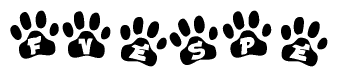 The image shows a row of animal paw prints, each containing a letter. The letters spell out the word Fvespe within the paw prints.