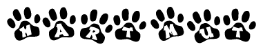 The image shows a series of animal paw prints arranged horizontally. Within each paw print, there's a letter; together they spell Hartmut