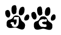 The image shows a series of animal paw prints arranged horizontally. Within each paw print, there's a letter; together they spell Jc