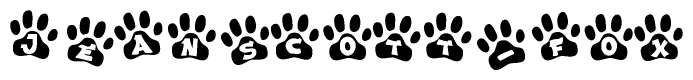 The image shows a series of animal paw prints arranged horizontally. Within each paw print, there's a letter; together they spell Jeanscott-fox
