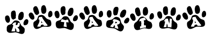 The image shows a series of animal paw prints arranged horizontally. Within each paw print, there's a letter; together they spell Katarina