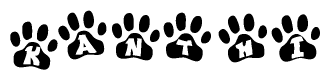 The image shows a series of animal paw prints arranged horizontally. Within each paw print, there's a letter; together they spell Kanthi