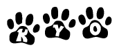 The image shows a series of animal paw prints arranged horizontally. Within each paw print, there's a letter; together they spell Kyo