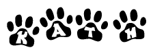 The image shows a series of animal paw prints arranged in a horizontal line. Each paw print contains a letter, and together they spell out the word Kath.