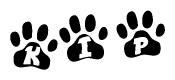 The image shows a series of animal paw prints arranged horizontally. Within each paw print, there's a letter; together they spell Kip