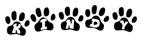 The image shows a series of animal paw prints arranged horizontally. Within each paw print, there's a letter; together they spell Kindy