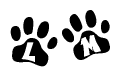 The image shows a series of animal paw prints arranged horizontally. Within each paw print, there's a letter; together they spell Lm