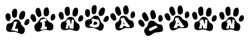 The image shows a series of animal paw prints arranged horizontally. Within each paw print, there's a letter; together they spell Linda-ann