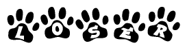 The image shows a series of animal paw prints arranged in a horizontal line. Each paw print contains a letter, and together they spell out the word Loser.