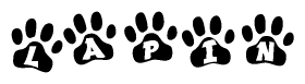 The image shows a series of animal paw prints arranged in a horizontal line. Each paw print contains a letter, and together they spell out the word Lapin.
