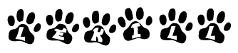 The image shows a series of animal paw prints arranged horizontally. Within each paw print, there's a letter; together they spell Lekill