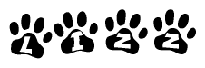 The image shows a row of animal paw prints, each containing a letter. The letters spell out the word Lizz within the paw prints.