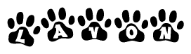 The image shows a row of animal paw prints, each containing a letter. The letters spell out the word Lavon within the paw prints.
