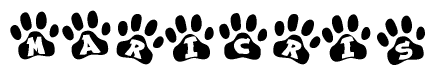 The image shows a series of animal paw prints arranged horizontally. Within each paw print, there's a letter; together they spell Maricris