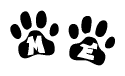 The image shows a series of animal paw prints arranged horizontally. Within each paw print, there's a letter; together they spell Me