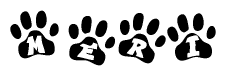 The image shows a series of animal paw prints arranged horizontally. Within each paw print, there's a letter; together they spell Meri