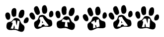 The image shows a series of animal paw prints arranged horizontally. Within each paw print, there's a letter; together they spell Nathan