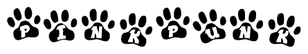 The image shows a series of animal paw prints arranged horizontally. Within each paw print, there's a letter; together they spell Pinkpunk