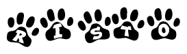 The image shows a series of animal paw prints arranged horizontally. Within each paw print, there's a letter; together they spell Risto