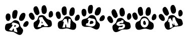 The image shows a series of animal paw prints arranged horizontally. Within each paw print, there's a letter; together they spell Randsom