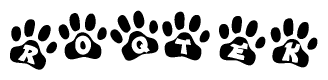 The image shows a series of animal paw prints arranged horizontally. Within each paw print, there's a letter; together they spell Roqtek