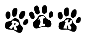 The image shows a row of animal paw prints, each containing a letter. The letters spell out the word Rik within the paw prints.