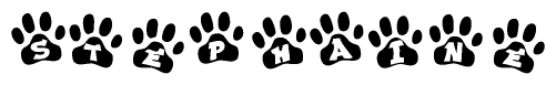 The image shows a row of animal paw prints, each containing a letter. The letters spell out the word Stephaine within the paw prints.