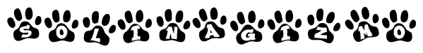 The image shows a series of animal paw prints arranged horizontally. Within each paw print, there's a letter; together they spell Solinagizmo