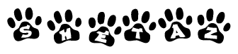 The image shows a series of animal paw prints arranged horizontally. Within each paw print, there's a letter; together they spell Shetaz