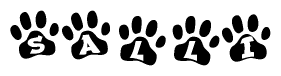 The image shows a row of animal paw prints, each containing a letter. The letters spell out the word Salli within the paw prints.