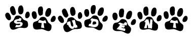 The image shows a row of animal paw prints, each containing a letter. The letters spell out the word Student within the paw prints.