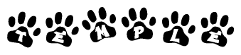 The image shows a series of animal paw prints arranged horizontally. Within each paw print, there's a letter; together they spell Temple